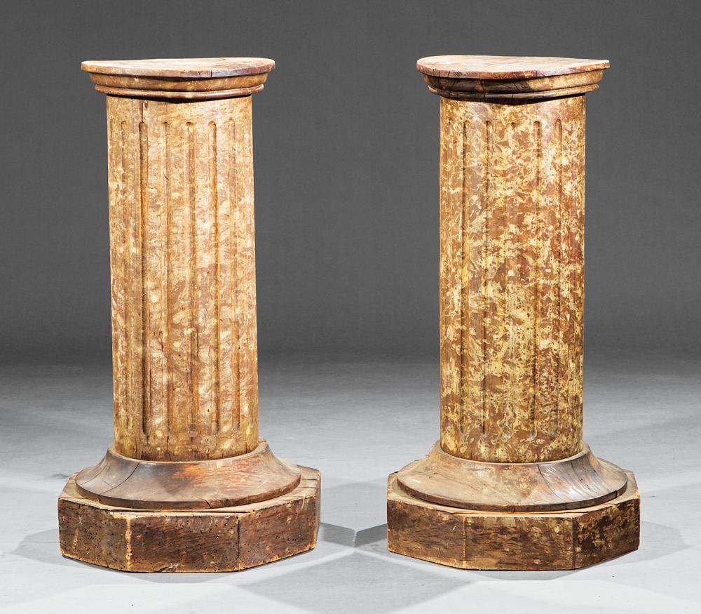 Appraisal: Pair of Neoclassical-Style Faux Marbre Pedestals molded circular tops fluted