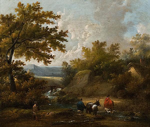 Appraisal: CROSSING THE BROOK BY GEORGE MORLAND BRITISH - oil on