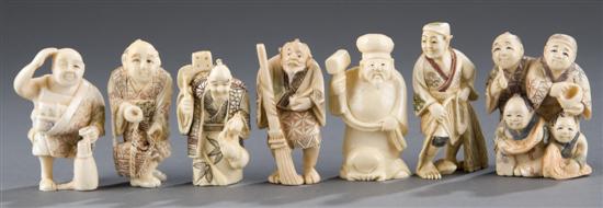 Appraisal: Group of carved and polychrome ivory bone netsukes th century