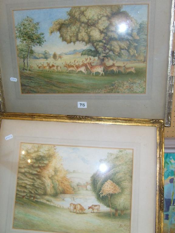 Appraisal: Two watercolour studies of landscapes by R J Key one