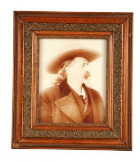 Appraisal: Oversized Buffalo Bill Framed Portrait Silver Buffalo Ring With Emerald