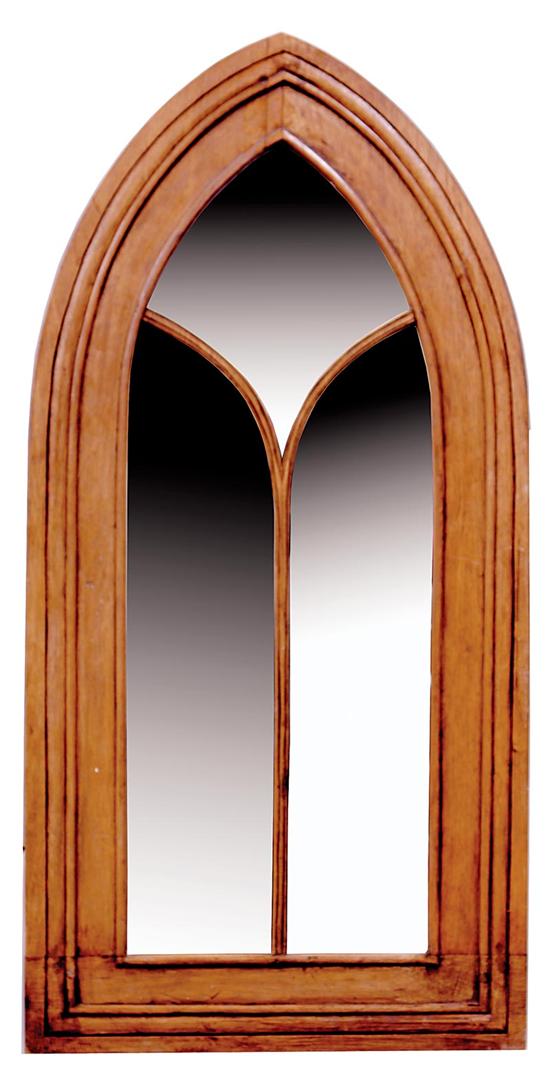 Appraisal: Gothic style fruitwood mirror molded arched frame with curved mullions