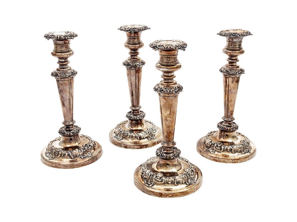 Appraisal: A Set of Four Silver-Plate Candlesticks TH A Set of