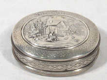 Appraisal: Russian Interest A silver oval tobacco box with raised pastoral