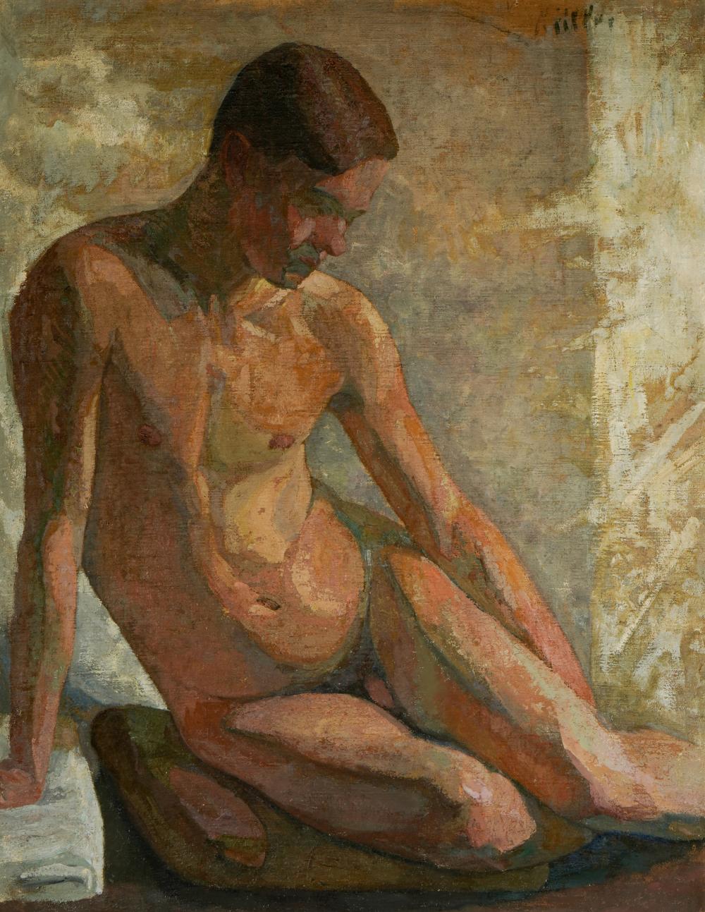 Appraisal: TH CENTURY NUDE MALE FIGUREoil on canvas illegible signature upper