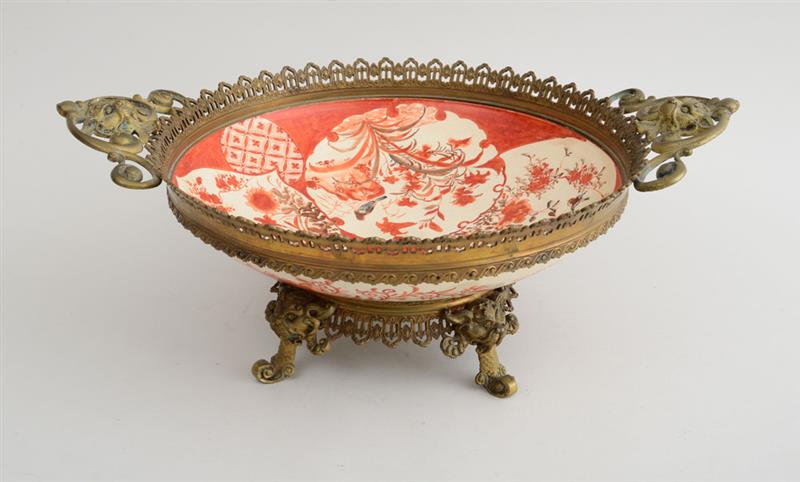 Appraisal: RENAISANCE GILT-METAL MOUNTED JAPANESE POTTERY BOWL The bowl with six-character