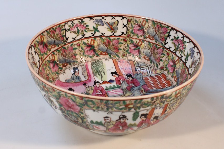 Appraisal: A Chinese earthenware famille rose bowl the circular body centred