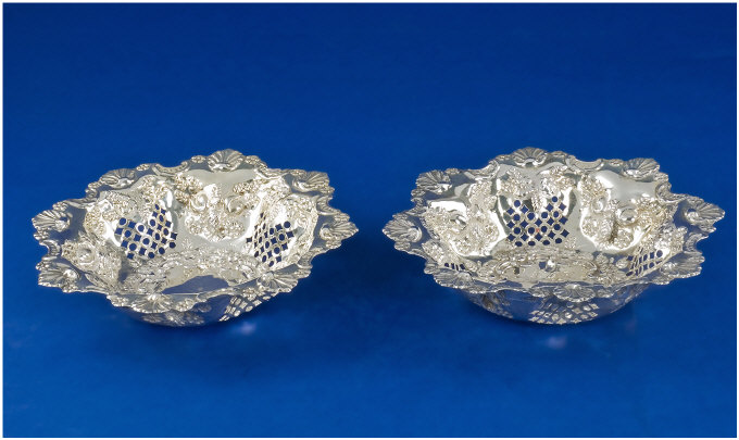 Appraisal: Pair Of Victorian Silver Bon Bon Dishes With Embossed And