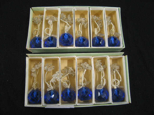 Appraisal: Set of Art Glass Place Card Holders rich blue bases