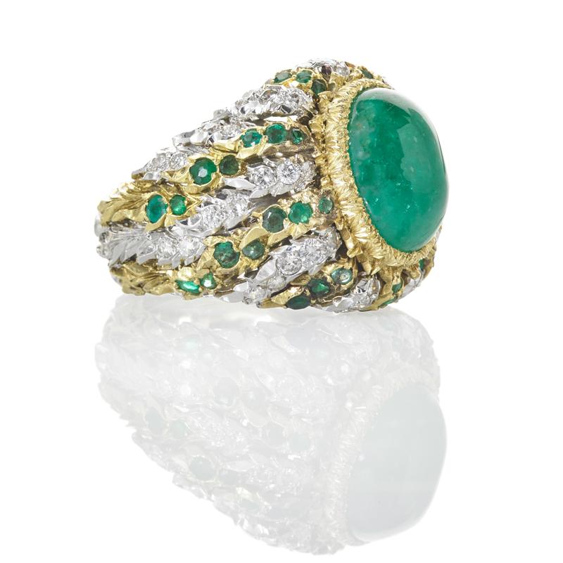 Appraisal: BUCCELLATI EMERALD AND DIAMOND K GOLD RING Condition Report Sizing