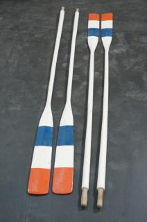 Appraisal: Painted Oars Red White Blue Paddles ' Scull Painted Oars