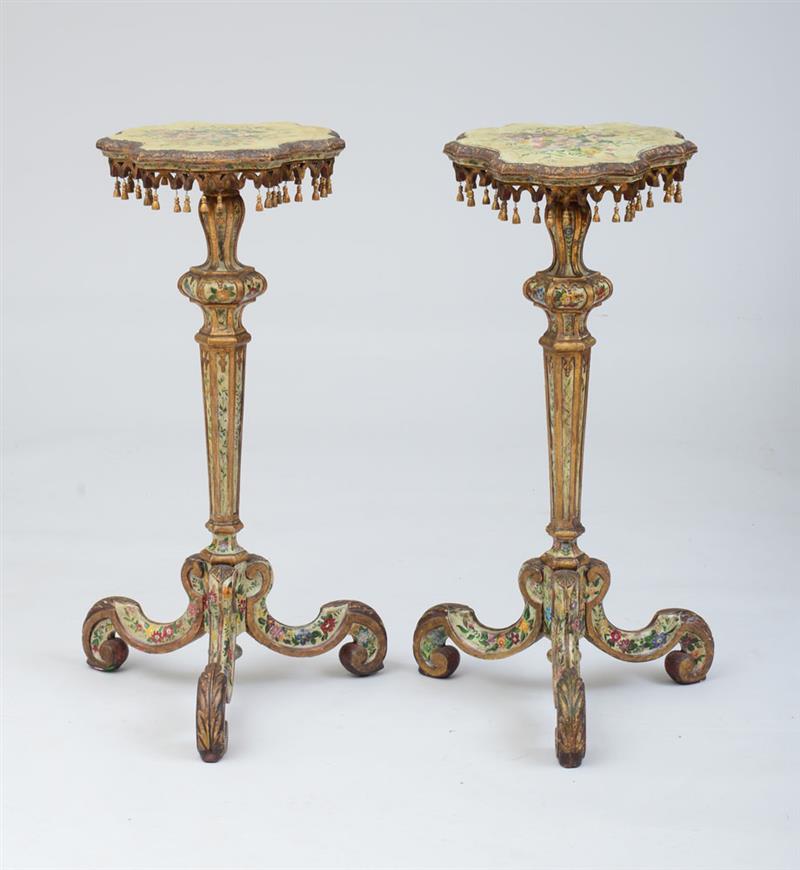 Appraisal: PAIR OF ITALIAN ROCOCO STYLE PAINTED AND PARCEL-GILT PEDESTALS Each