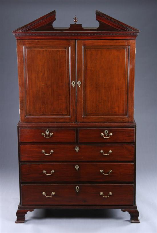 Appraisal: GEORGE III MAHOGANY LINEN PRESS late th century In two