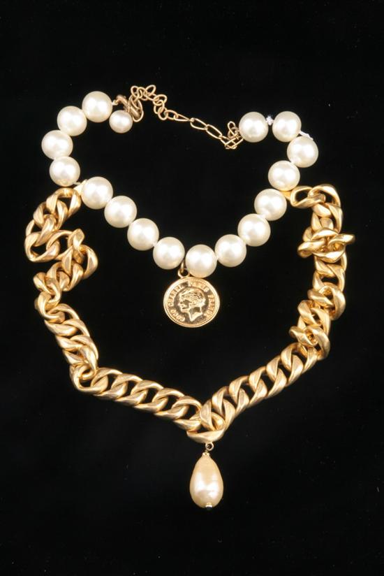 Appraisal: CHANEL FAUX PEARL AND GILT METAL NECKLACE Sold to Benefit