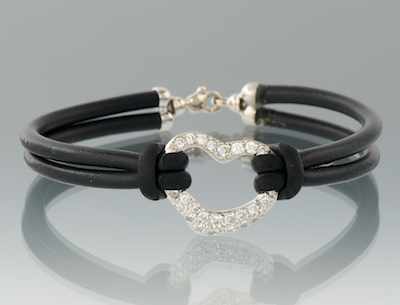 Appraisal: Pave Diamond and k White Gold Bracelet with Rubber Strap