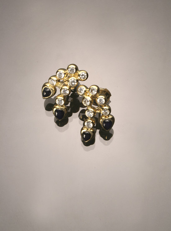 Appraisal: Pair of -Karat Yellow-Gold Diamond and Blue Sapphire Earrings Each