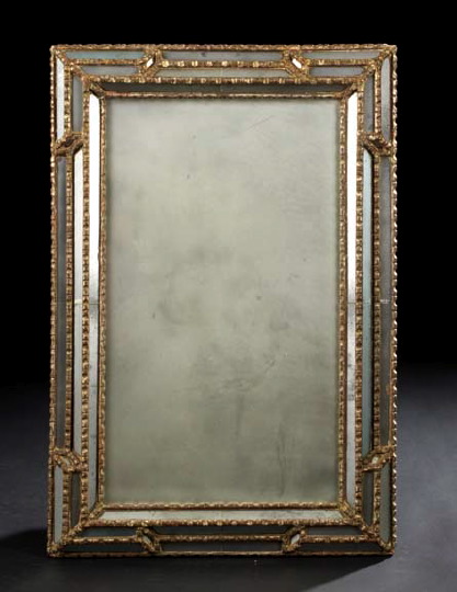 Appraisal: French Carved Giltwood and Mirror Strip-Inlaid Looking Glass second quarter