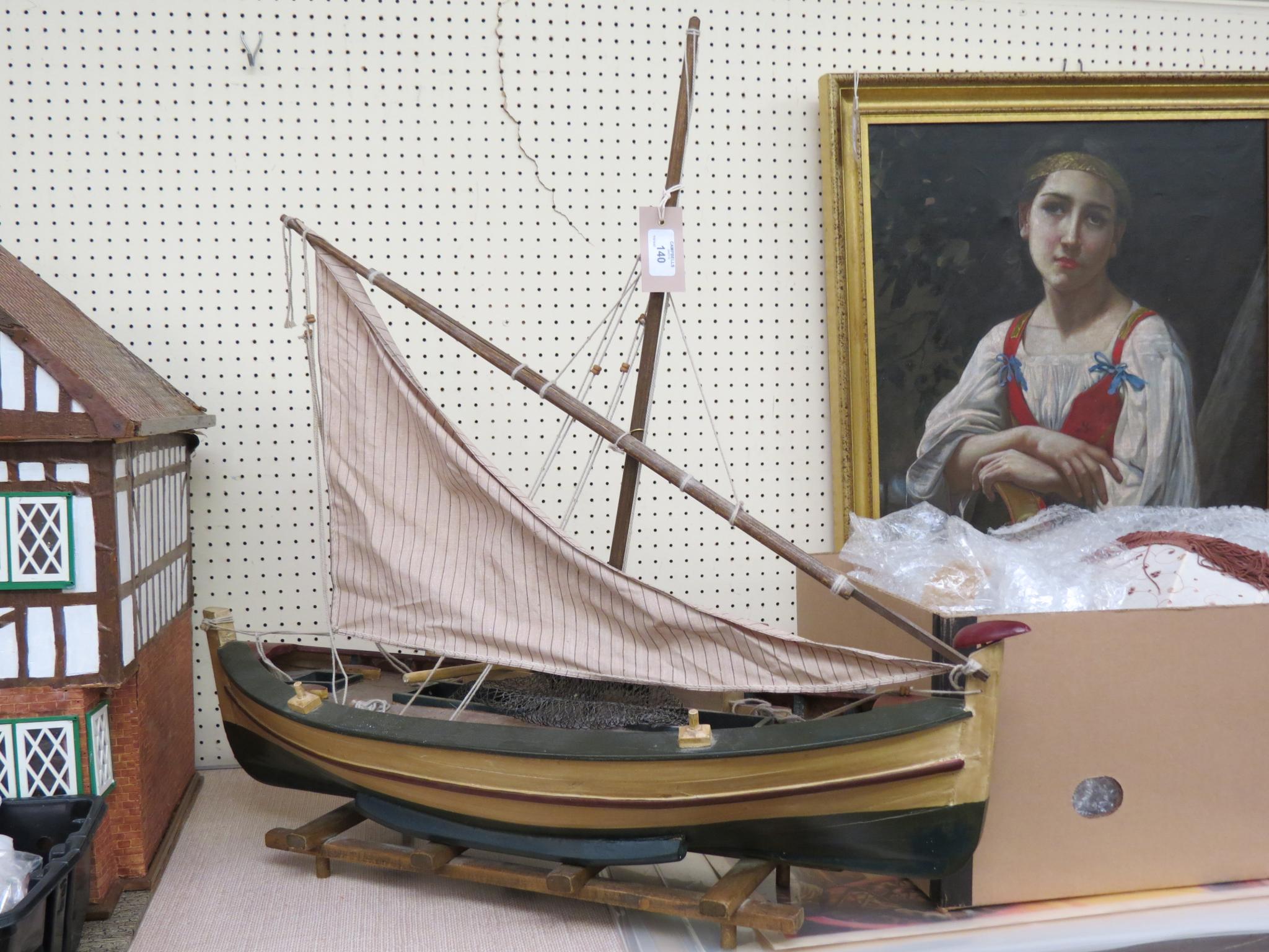 Appraisal: A painted wood boat model single mast with one sail