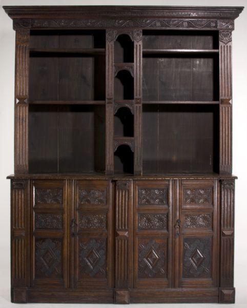 Appraisal: Welsh Carved Oak Flatwall Cupboard late th century two part