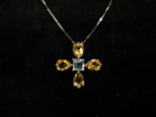 Appraisal: Blue Topaz Citrine Pendant square topaz with pear shape citrine