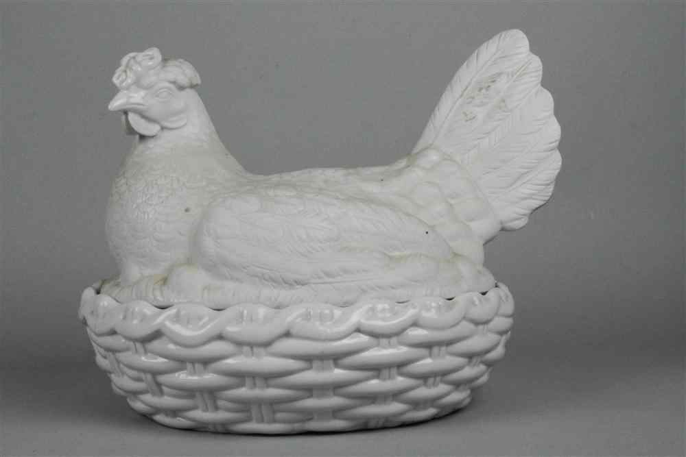 Appraisal: WHITE PORCELAIN NESTING HEN TUREEN AND COVER naturalistically modeled the