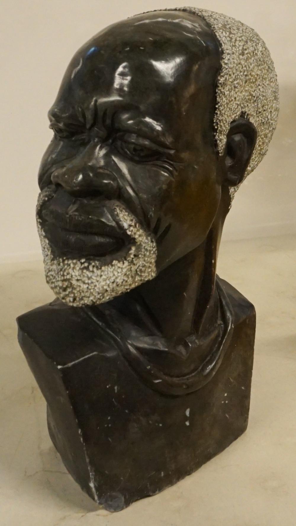 Appraisal: Bust of an African Man Carved Stone Sculpture H in