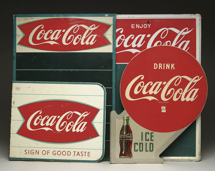 Appraisal: LOT OF FOUR COCA-COLA SIGNS s tin menu board SIZE