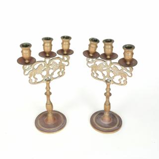 Appraisal: Pair of Patinated Bronze Candlesticks Matching pair of candlesticks with