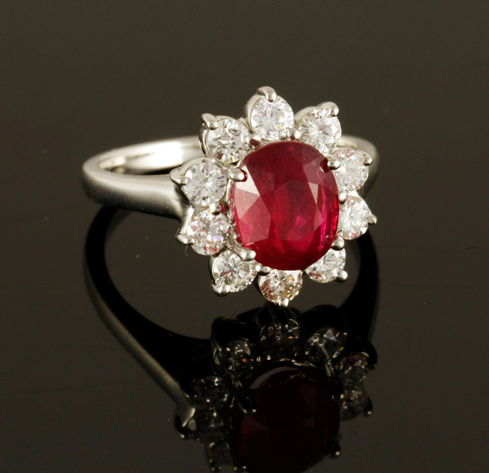 Appraisal: - Platinum Diamond and Ruby Ring Platinum diamond and ruby