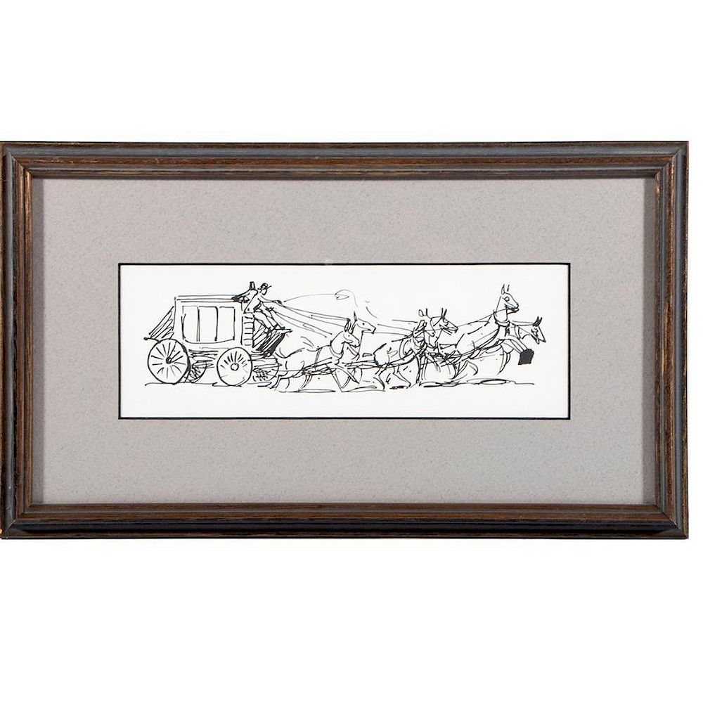 Appraisal: Pen and ink drawing of a stagecoach attributed to Edward