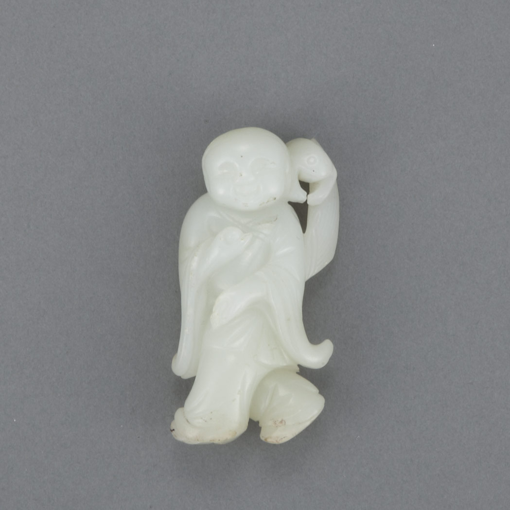 Appraisal: Chinese White Jade Boy th Century The child walking with