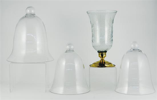 Appraisal: English hurricane shade and garden cloches etched glass shade seated