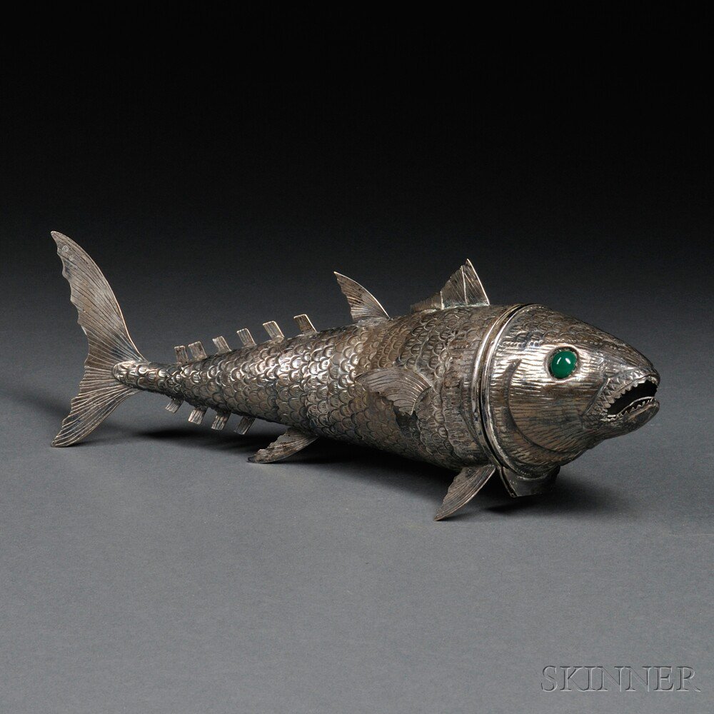 Appraisal: Large Silver Articulated Fish-form Spice Container early th century of