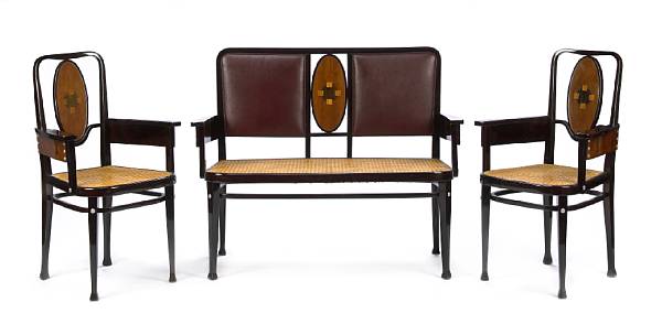 Appraisal: A Marcel Kammerer inlaid bentwood and cane three piece salon