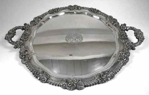 Appraisal: An early Victorian Sheffield plate oval two-handled tray with bold