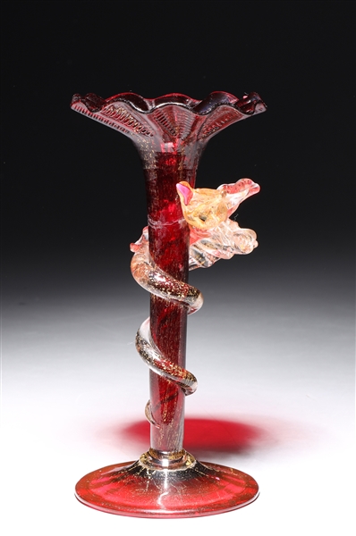 Appraisal: Antique Venetian hand blown glass bud vase the wide ruby