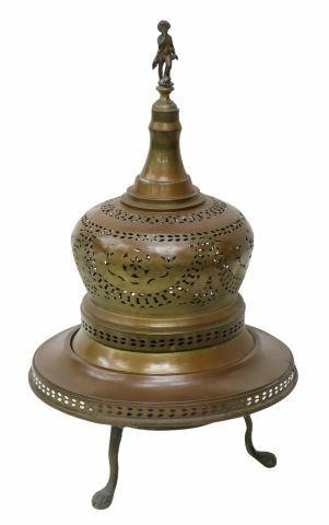 Appraisal: Middle Eastern brass brazier having bell shaped dome lid topped