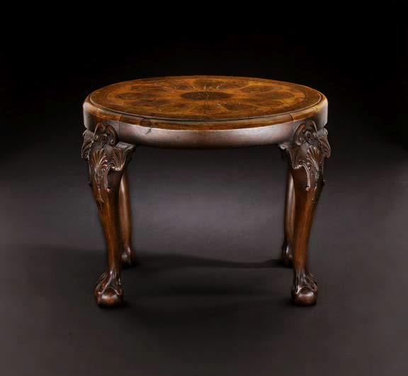 Appraisal: George II-Style Walnut and Mahogany Stool th century the oval