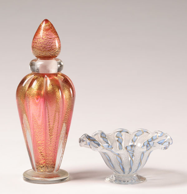 Appraisal: Murano art glass perfume bottle rose with gold inclusions and