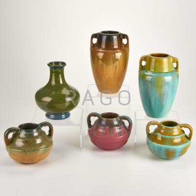 Appraisal: FULPER Six vases five with two handles and footed bottle