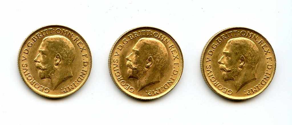 Appraisal: Great Britain George V Sovereigns KM- All are high grade