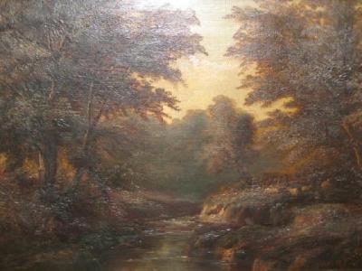 Appraisal: JOSEPH MELLOR Wooded River Scene signed x gilt frame