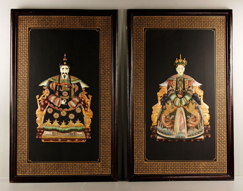 Appraisal: - Two Chinese Ancestor Portraits Two early th century Chinese