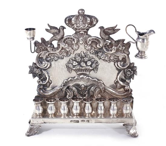 Appraisal: Judaica Russian silver Hanukkah lamp menorah probably Moscow dated crown