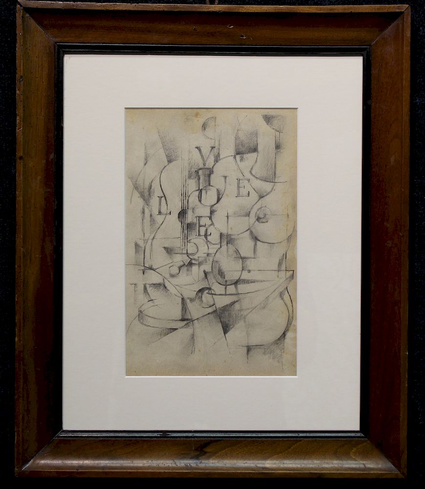 Appraisal: Framed th C Abstract Pencil Drawing Framed th C Abstract