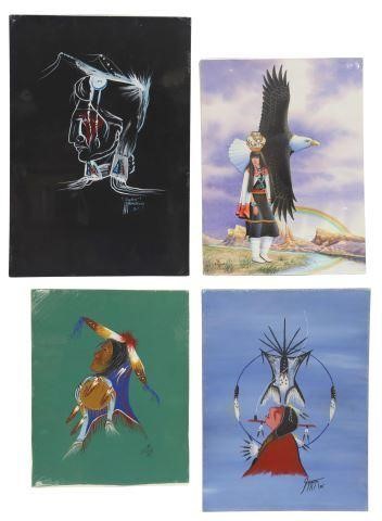 Appraisal: lot of Unframed Native American paintings including watercolor and ink