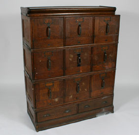 Appraisal: Oak three tier stacking file cabinet nine drawers with handles