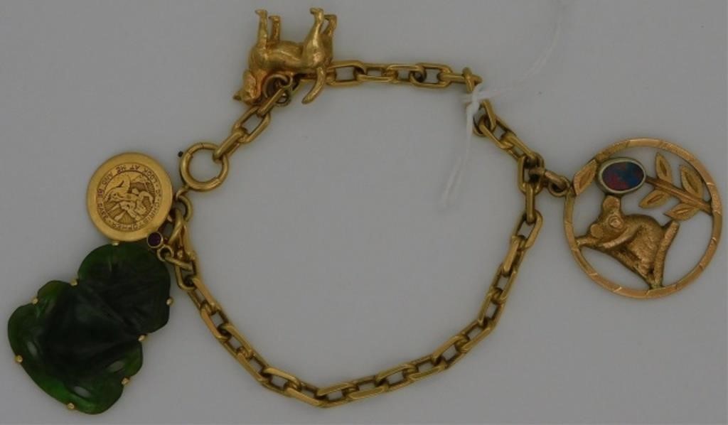 Appraisal: KT GOLD CHARM BRACELET FOUR CHARMS TOTALdwt includes charms with