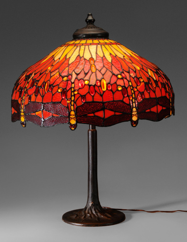 Appraisal: Large Tiffany Style Table Lamp late th century leaded shade