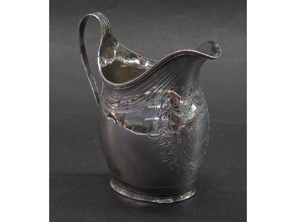 Appraisal: George III silver ovoid cream jug with engine turned ribbon